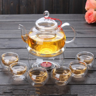 Kung Fu Tea Gift Set Heat-resistant Glass Flower Teapot with Filter